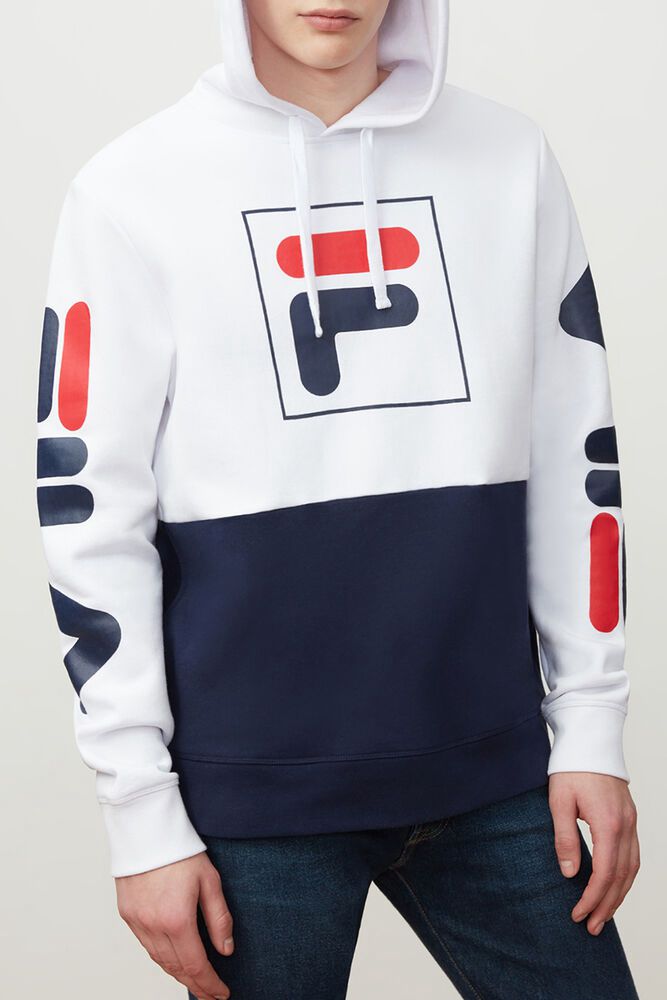 Fila Hoodie Mens White/Navy Marzio - Ireland 52793-ECPL